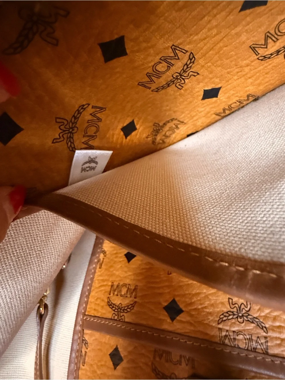 MCM Cognac Tote with Orange Center Stripe - Picture 8 of 16